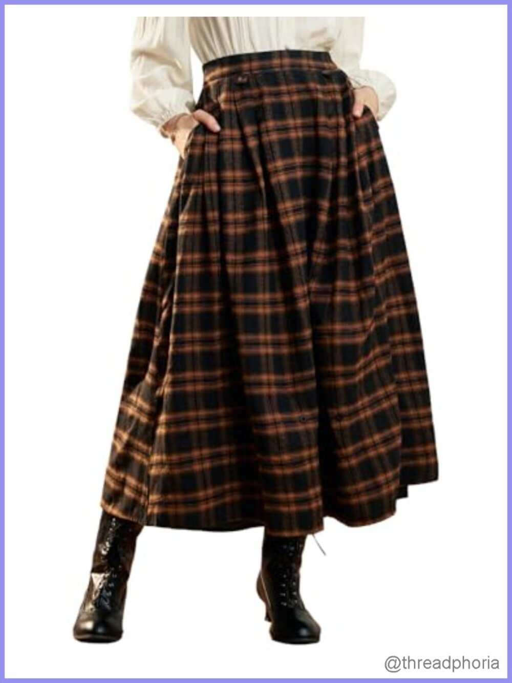 High Waist Plaid Maxi Skirt with Pockets Two-Way Wear